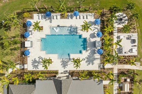 a birds eye view of the pool at the resort at longboat key club
